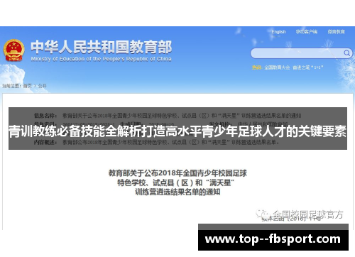 青训教练必备技能全解析打造高水平青少年足球人才的关键要素
